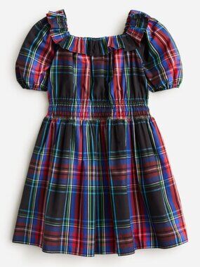 NWT J.Crew Crewcuts Girls Puff-sleeve Dress in Black Stewart Tartan Sizes 7 8 10